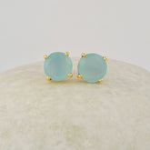 Aqua Chalcedony Studs, 925 Sterling Silver Earrings For Women, Minimalist Handmade Stud, 9mm Round Cut Gemstone Stud Earrings